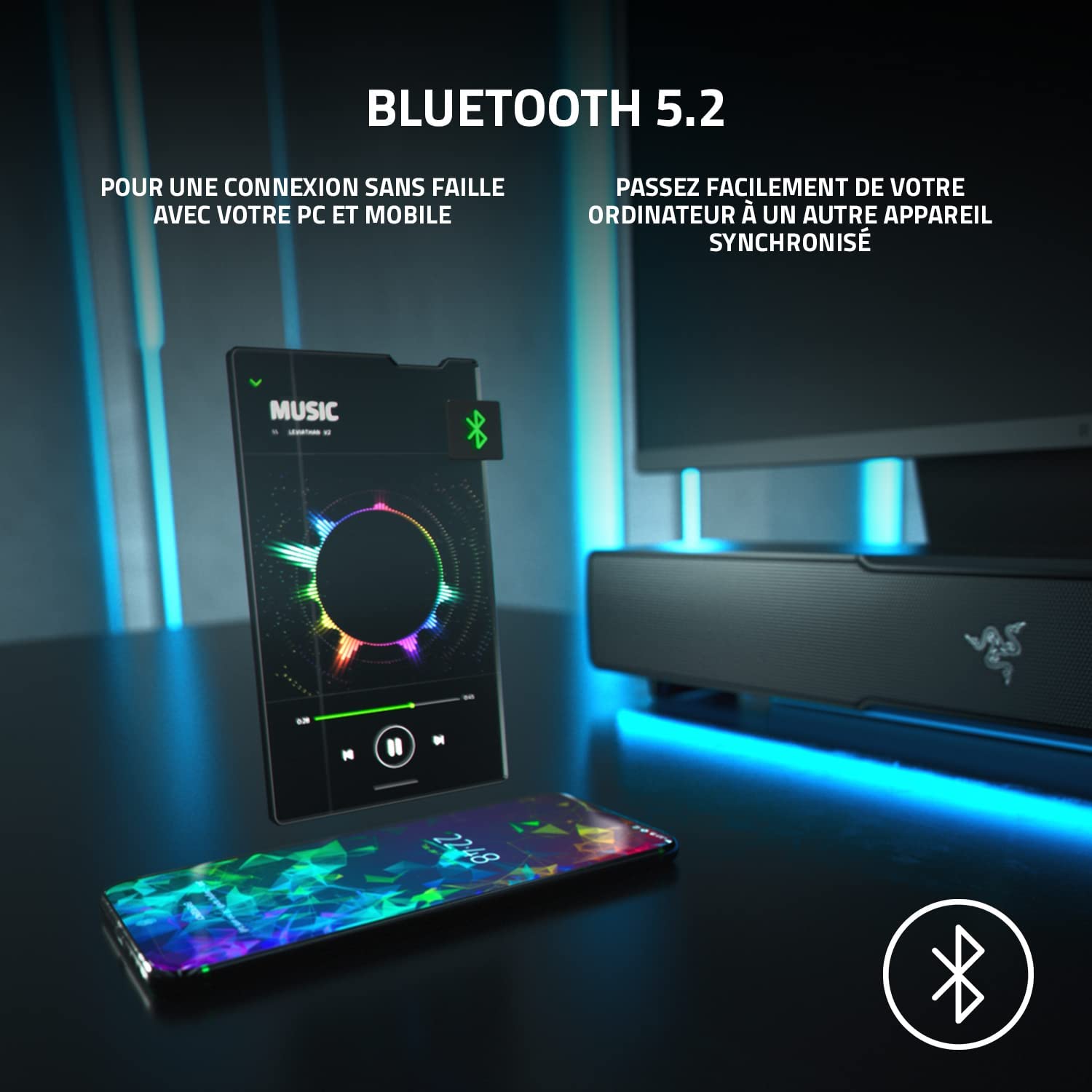 Razer Leviathan V2 Gaming Soundbar with Subwoofer, THX Spatial Audio, Bluetooth 5.2, USB Audio Input, Black - Blink.sa.com