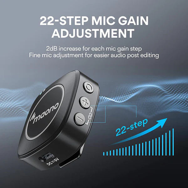 Maonocaster AU-WM820A2 Dual-Person Compact Wireless Lavalier Microphone 2.4GHz with Real-time Monitoring and 22-Level Gain Adjustment for Interview, Vlogging, Live Streaming, Phone, Camera - Black - Blink.sa.com