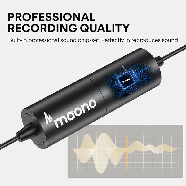 Maonocaster AU-100 Condenser Clip On Lavalier Microphone With Audio Cable - Black | Blink.sa